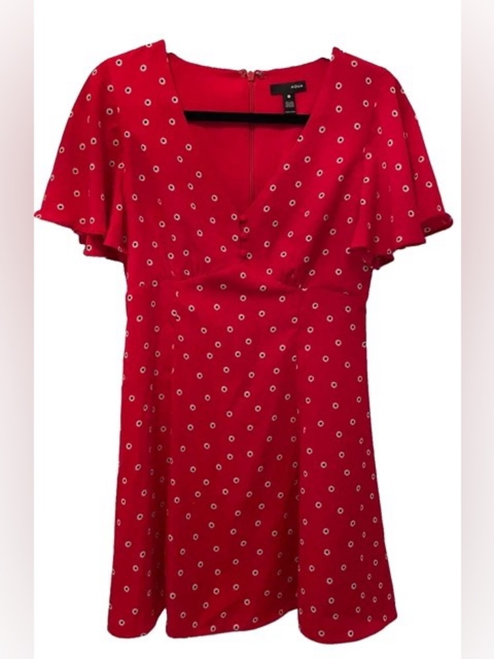 AQUA Red Floral Daisy Print Flutter Sleeve V-Neck Fit & Flare Mini Dress - S